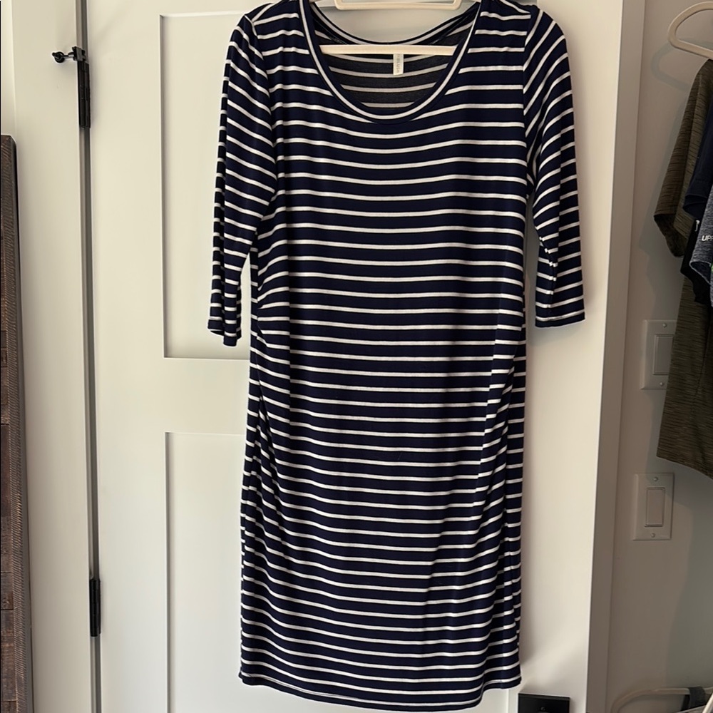 Pinkblush Navy and White Maternity Sheath Dress with 3/4 Sleeves